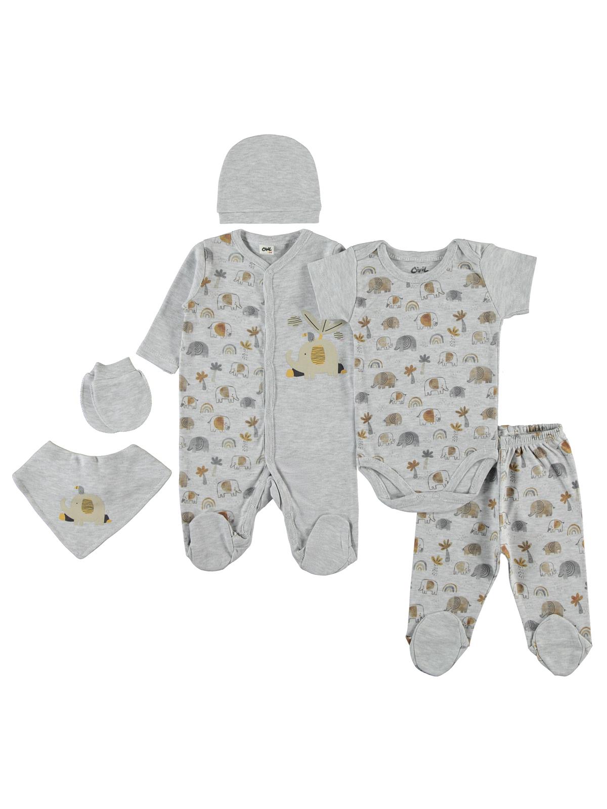 Civil Baby Erkek Bebek 6'lı Zıbın Setleri 0-1 Ay - Gri
