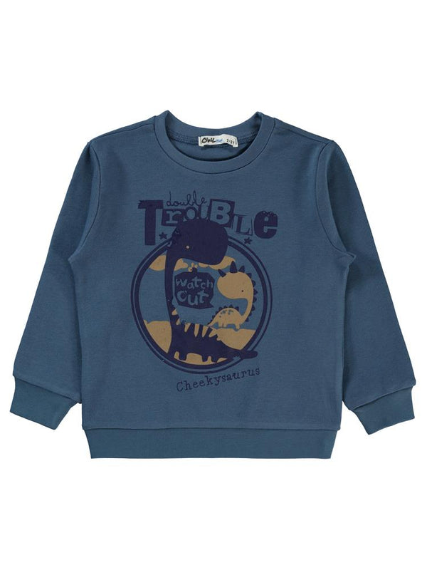 Civil Boys Trolble Dinozor Baskılı 2-5 Yaş Sweatshirt - Mavi