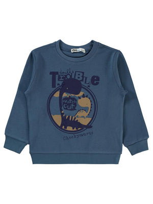 Civil Boys Trolble Dinozor Baskılı 2-5 Yaş Sweatshirt - Mavi