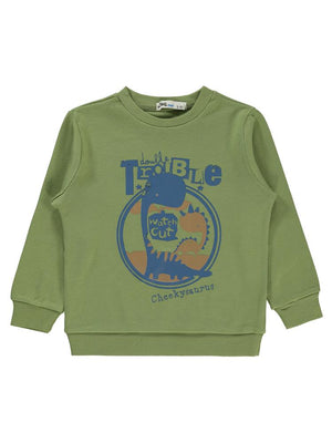 Civil Boys Trolble Dinozor Baskılı 2-5 Yaş Sweatshirt - Haki