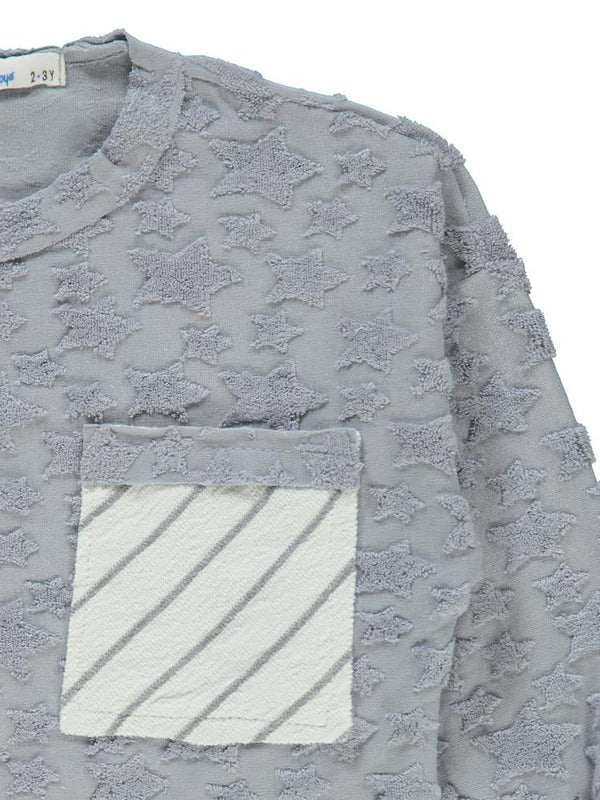 Civil Boys Yıldız Baskılı Çizgili Cepli 2-5 Yaş Sweatshirt - Mavi