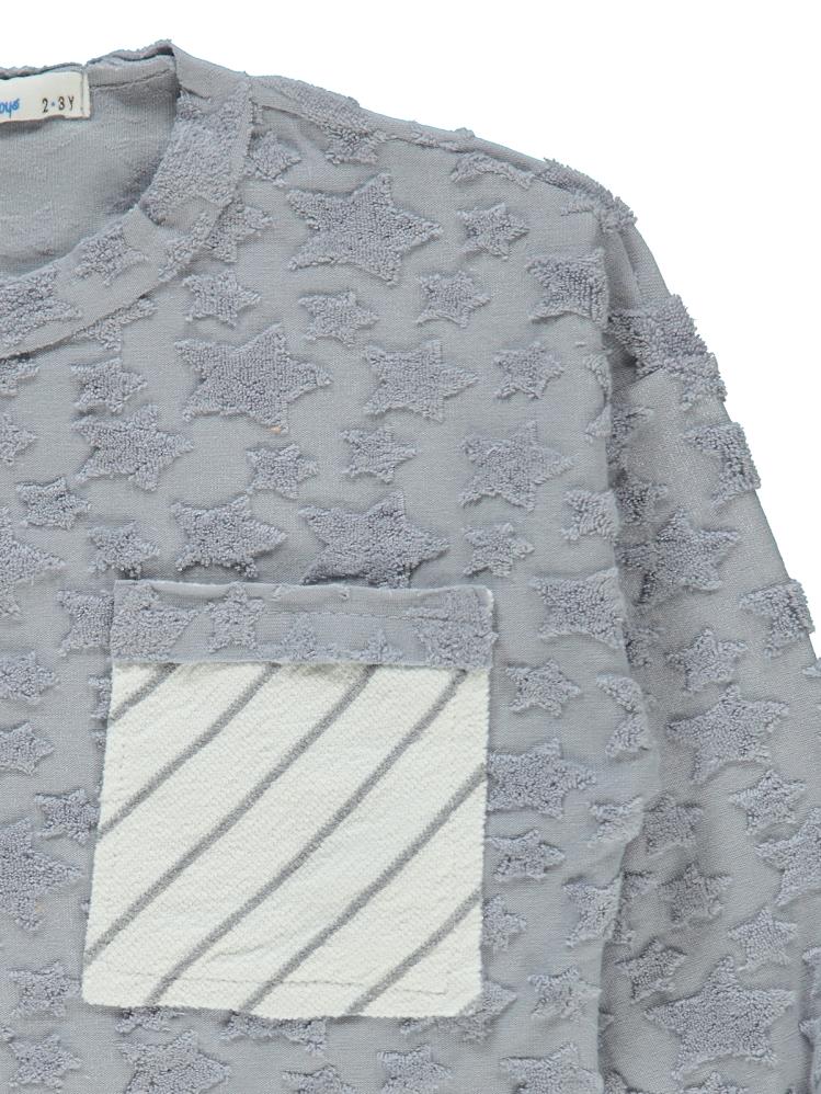 Civil Boys Yıldız Baskılı Çizgili Cepli 2-5 Yaş Sweatshirt - Mavi