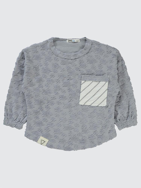 Civil Boys Yıldız Baskılı Çizgili Cepli 2-5 Yaş Sweatshirt - Mavi