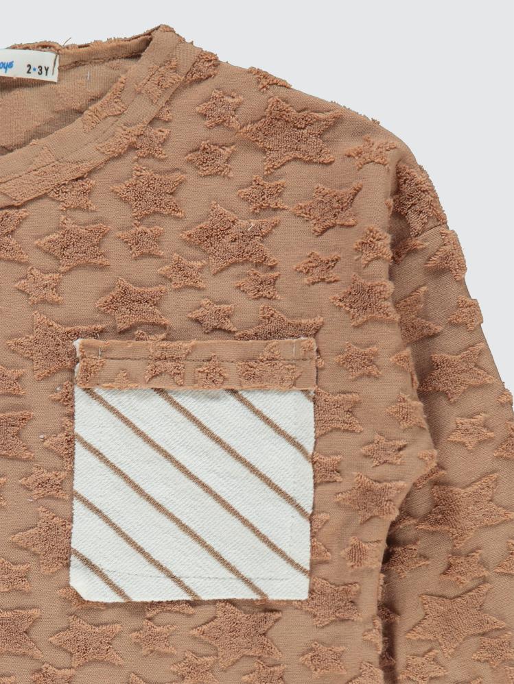 Civil Boys Yıldız Baskılı Çizgili Cepli 2-5 Yaş Sweatshirt - Kahverengi