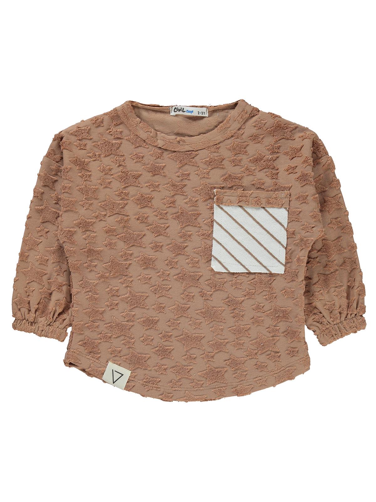 Civil Boys Yıldız Baskılı Çizgili Cepli 2-5 Yaş Sweatshirt - Kahverengi