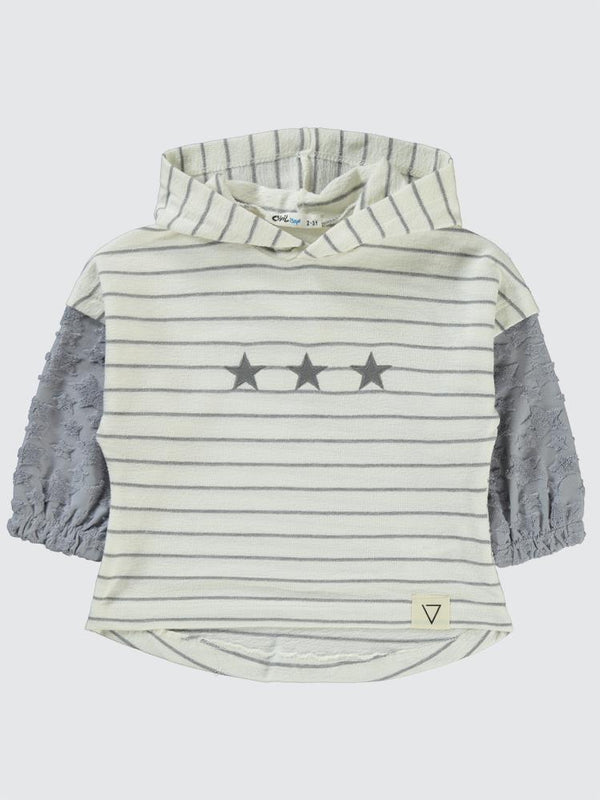 Civil Boys Yıldız Baskılı Çizgili Kapşonlu 2-5 Yaş Sweatshirt - Mavi