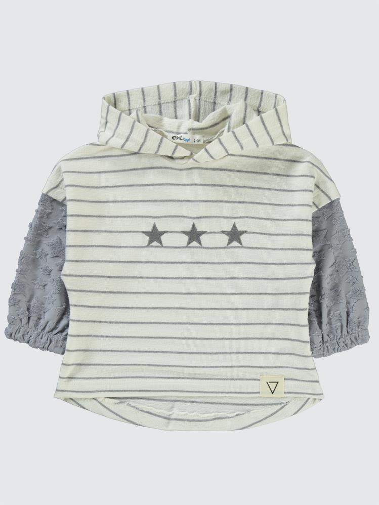 Civil Boys Yıldız Baskılı Çizgili Kapşonlu 2-5 Yaş Sweatshirt - Mavi
