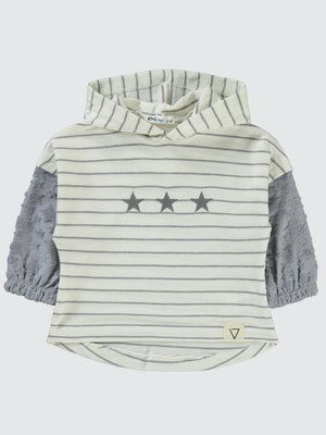 Civil Boys Yıldız Baskılı Çizgili Kapşonlu 2-5 Yaş Sweatshirt - Mavi