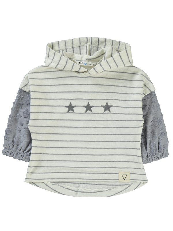 Civil Boys Yıldız Baskılı Çizgili Kapşonlu 2-5 Yaş Sweatshirt - Mavi