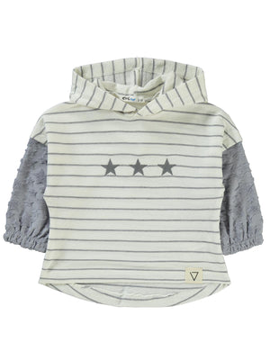 Civil Boys Yıldız Baskılı Çizgili Kapşonlu 2-5 Yaş Sweatshirt - Mavi