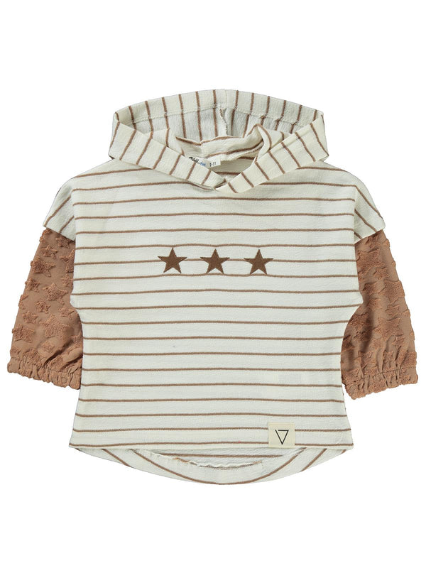 Civil Boys Yıldız Baskılı Çizgili Kapşonlu 2-5 Yaş Sweatshirt - Kahverengi