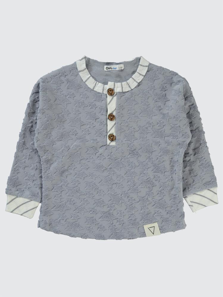 Civil Boys Yıldız Baskılı Düğmeli 2-5 Yaş Sweatshirt - Mavi