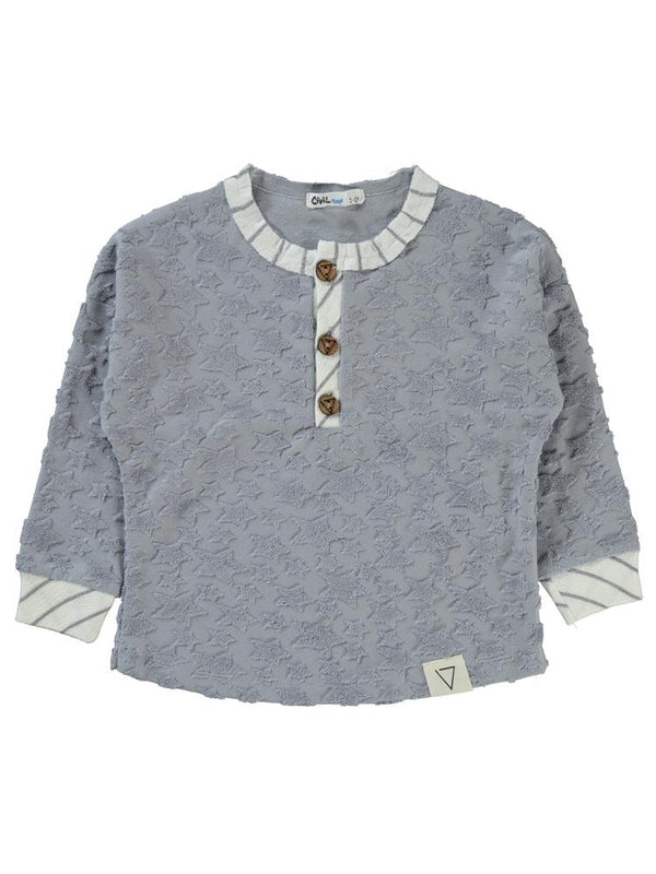 Civil Boys Yıldız Baskılı Düğmeli 2-5 Yaş Sweatshirt - Mavi