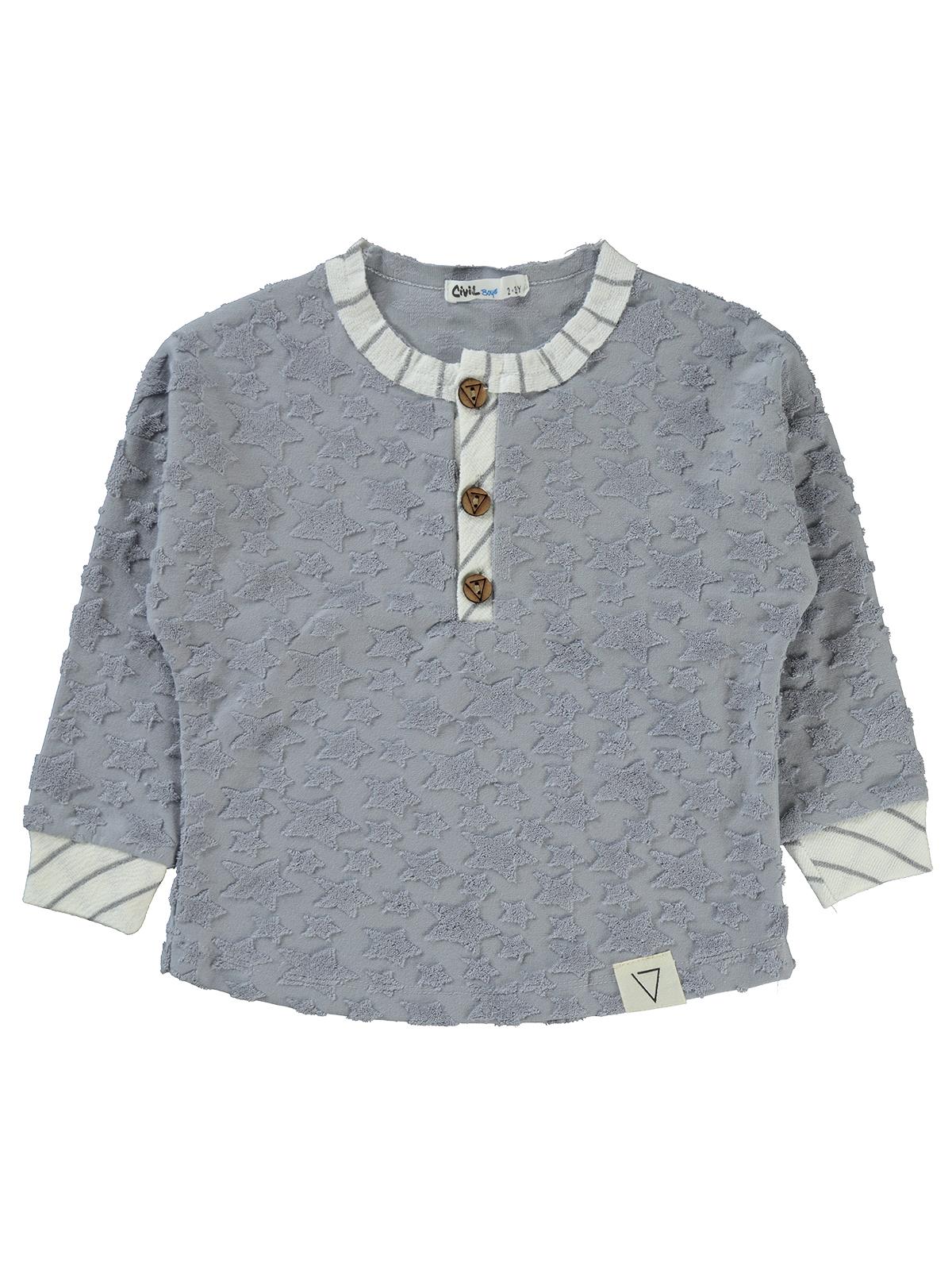 Civil Erkek Çocuk Yıldız Baskılı Düğmeli Sweatshirt | Okul Kreş ve Günlük Kullanım - Mavi