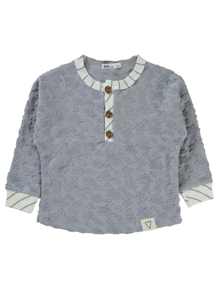 Civil Boys Yıldız Baskılı Düğmeli 2-5 Yaş Sweatshirt - Mavi