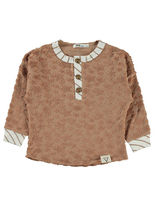 Civil Erkek Çocuk Yıldız Baskılı Düğmeli Sweatshirt | Okul Kreş ve Günlük Kullanım - Kahverengi