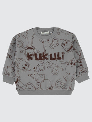 Kukuli Empirme Kukuli Baskılı 2-5 Yaş Sweatshirt - Gri
