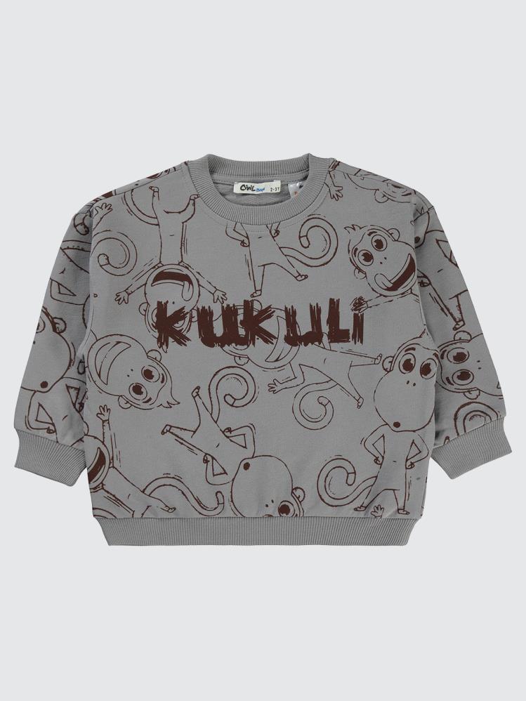 Civil Boys Empirme Kukuli Baskılı 2-5 Yaş Sweatshirt - Gri