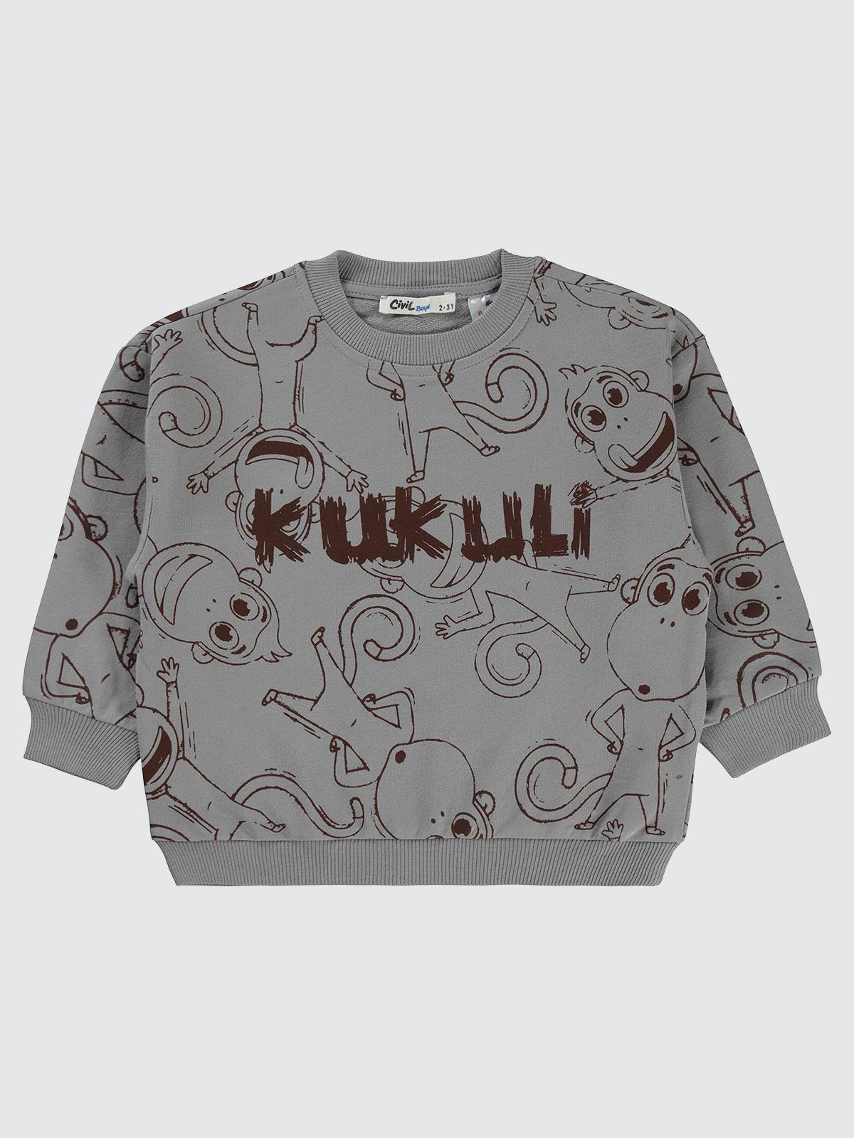 Kukuli Empirme Kukuli Baskılı 2-5 Yaş Sweatshirt - Gri