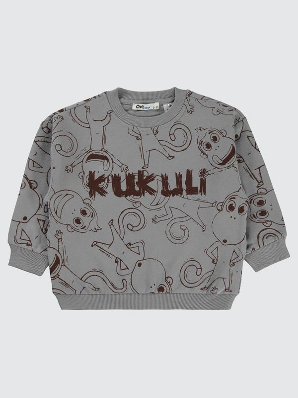 Civil Boys Empirme Kukuli Baskılı 2-5 Yaş Sweatshirt - Gri
