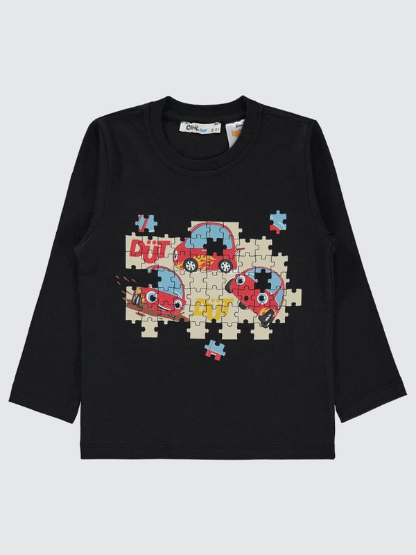 Civil Boys Puzzle Baskılı 2-5 Yaş Sweatshirt - Siyah