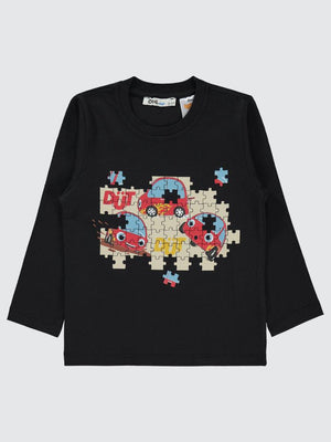 Civil Boys Puzzle Baskılı 2-5 Yaş Sweatshirt - Siyah