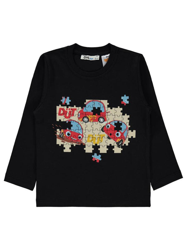 Civil Boys Puzzle Baskılı 2-5 Yaş Sweatshirt - Siyah