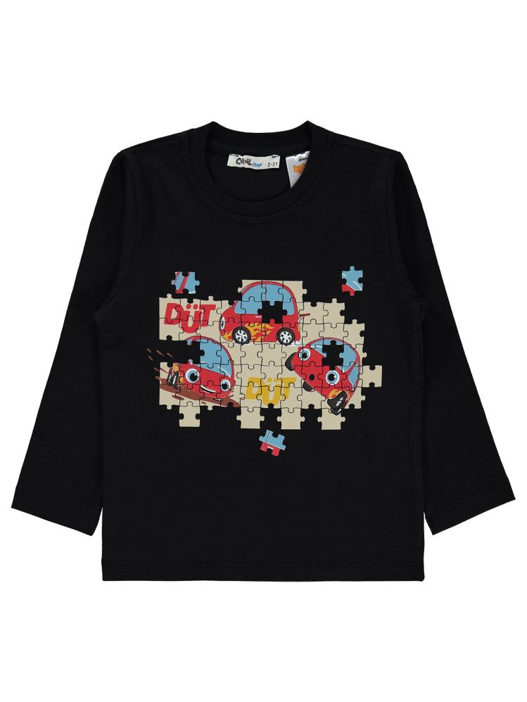 Civil Boys Puzzle Baskılı 2-5 Yaş Sweatshirt - Siyah