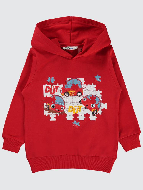 Civil Boys Puzzle Baskılı 2-5 Yaş Sweatshirt - Kırmızı