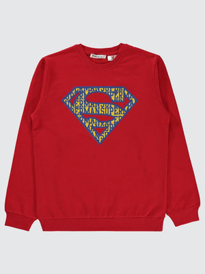 Superman Baskılı 10-13 Yaş Sweatshirt - Kırmızı
