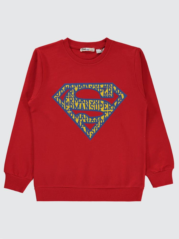 Superman Baskılı 6-9 Yaş Sweatshirt - Kırmızı