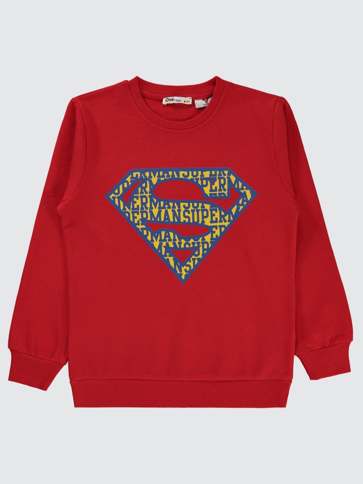 Superman Baskılı 6-9 Yaş Sweatshirt - Kırmızı