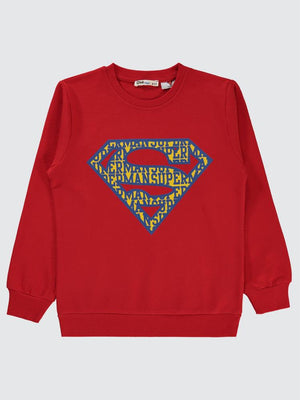 Superman Baskılı 6-9 Yaş Sweatshirt - Kırmızı