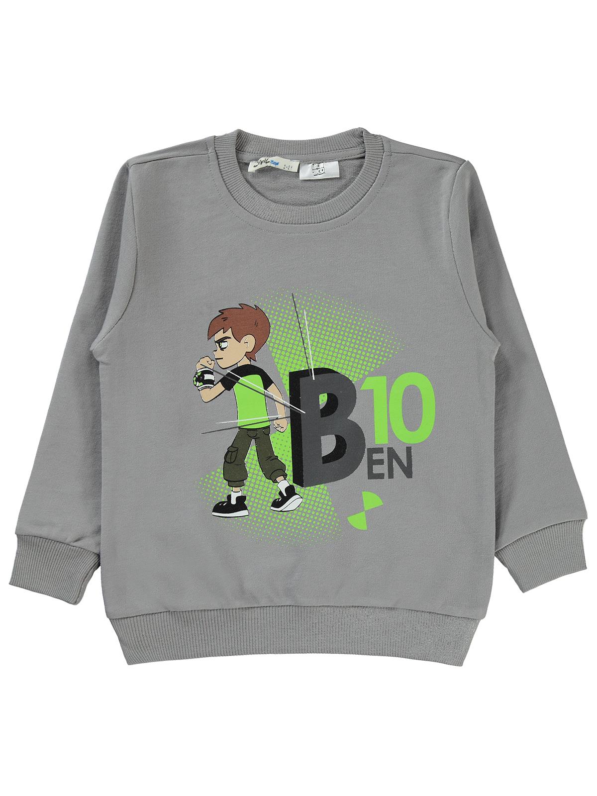 Ben10 Baskılı Sweatshirt | 2 İp Uzun Kol Bisiklet Yaka Baskılı | Okul Kreş ve Günlük Kullanım - Gri