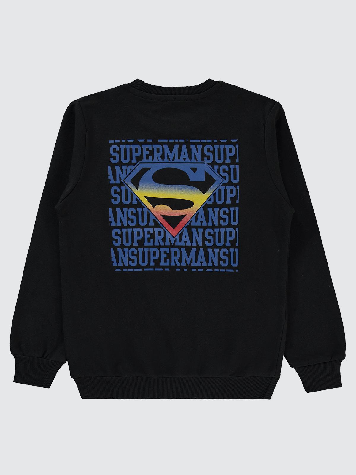 Superman Baskılı 6-9 Yaş Sweatshirt - Siyah