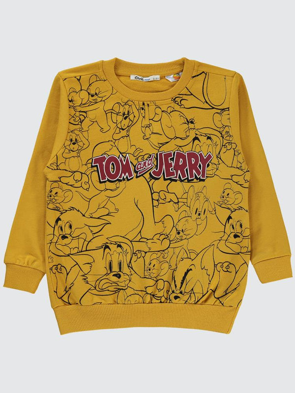 Tom And Jerry Baskılı 2-5 Yaş Sweatshirt - Hardal