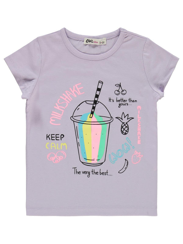 Civil Girls Milkshake Baskılı 2-5 Yaş Tişört - Lila