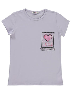 Civil Girls Kalp Love Baskılı 10-13 Yaş Tişört - Lila