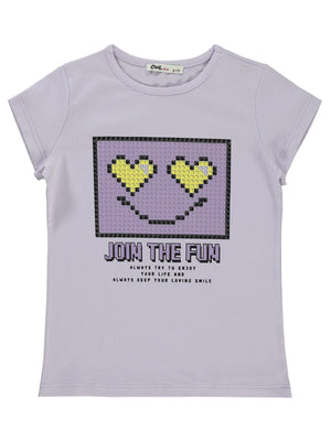 Civil Girls Pixcel Baskılı 6-9 Yaş Tişört - Lila