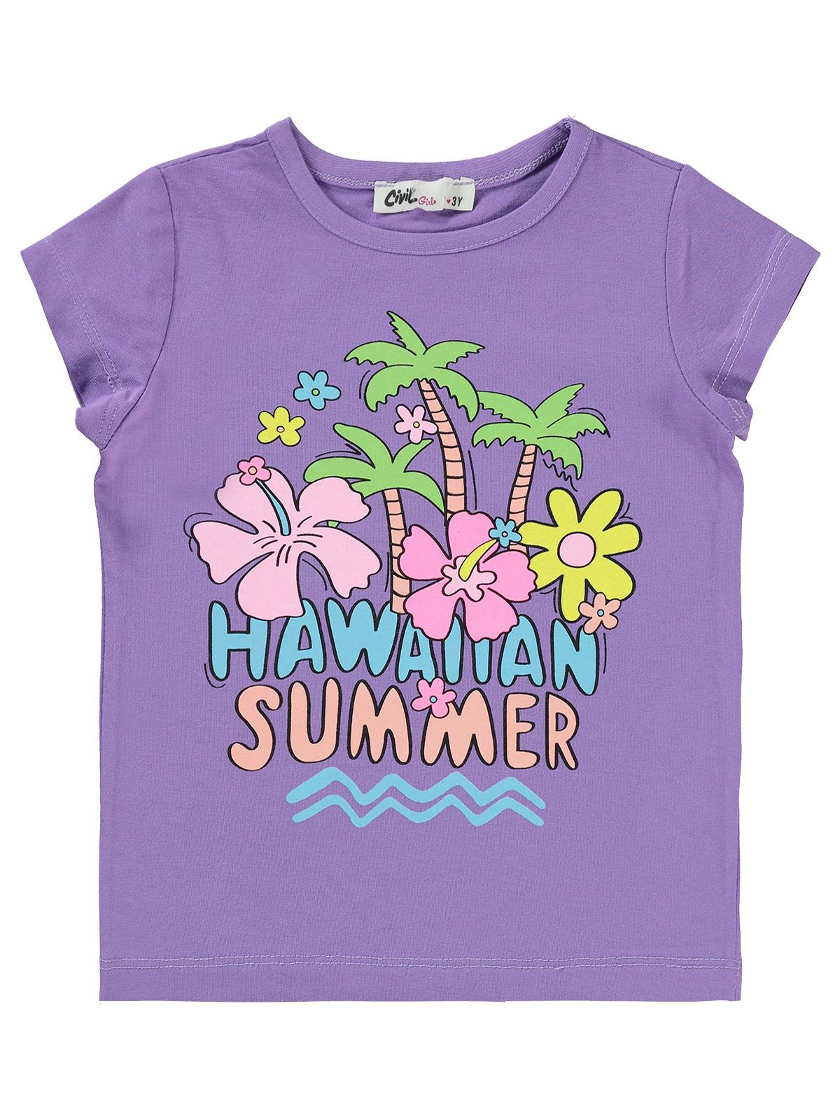 Civil Girls Summer Baskılı 2-5 Yaş Tişört - Lila