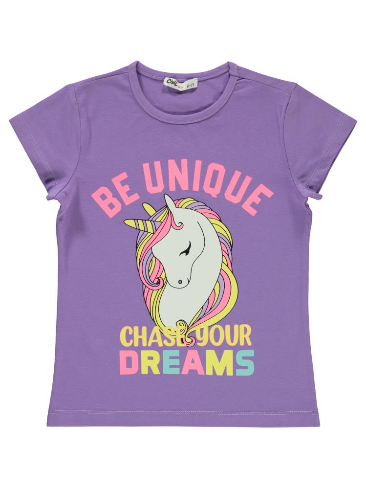 Civil Girls Unicorn Baskılı 6-9 Yaş Tişört - Lila