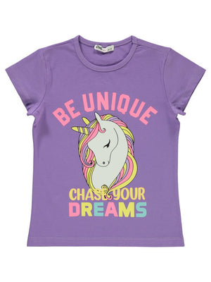 Civil Girls Unicorn Baskılı 6-9 Yaş Tişört - Lila