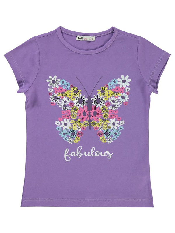 Civil Girls Kelebek Baskılı 6-9 Yaş Tişört - Lila