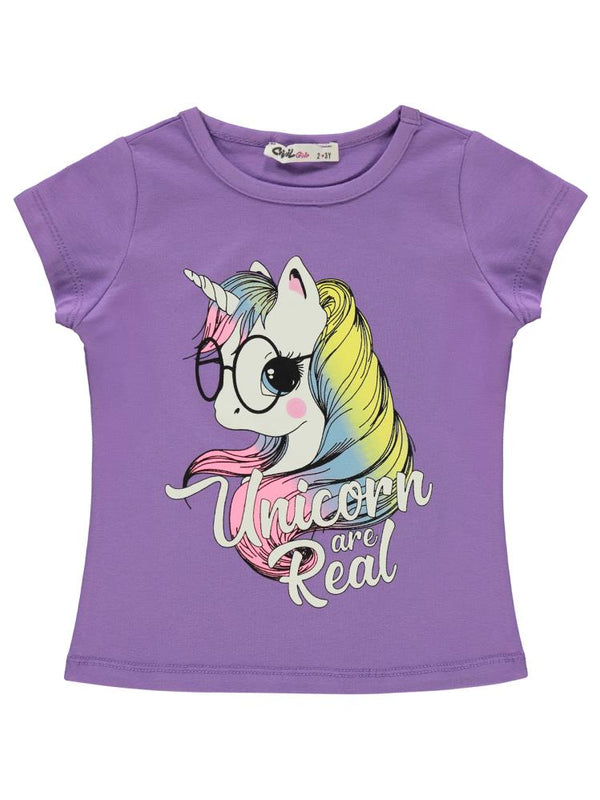 Civil Girls Unicorn Baskılı 2-5 Yaş Tişört - Lila