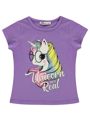 Civil Girls Unicorn Baskılı 2-5 Yaş Tişört - Lila