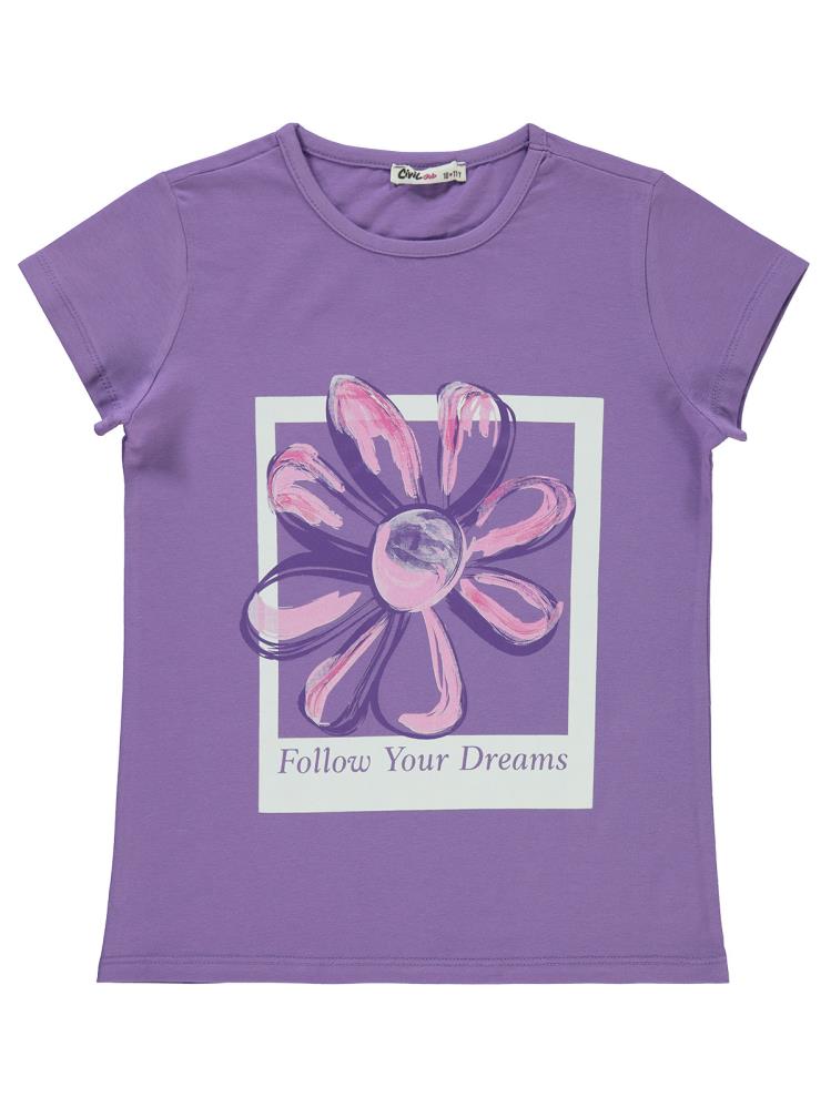 Civil Girls Çiçek Baskılı 10-13 Yaş Tişört - Lila