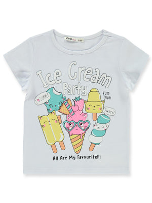 Civil Girls Ice Cream Baskılı 2-5 Yaş Tişört - Beyaz