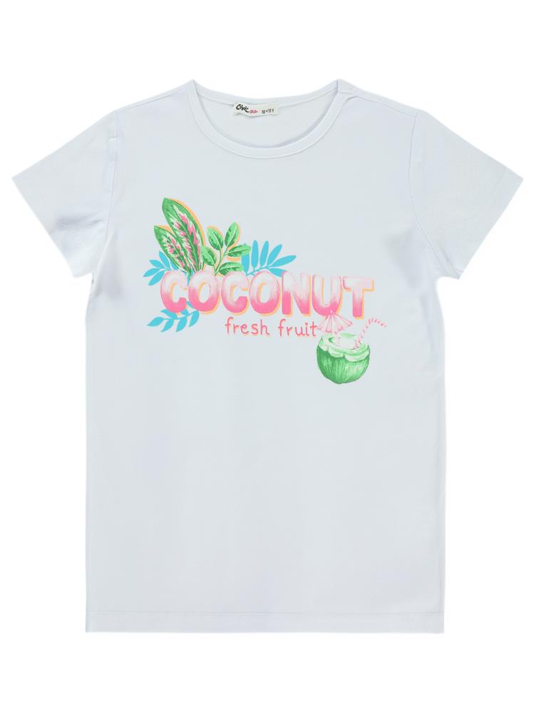 Civil Girls Coconut Baskılı 10-13 Yaş Tişört - Beyaz