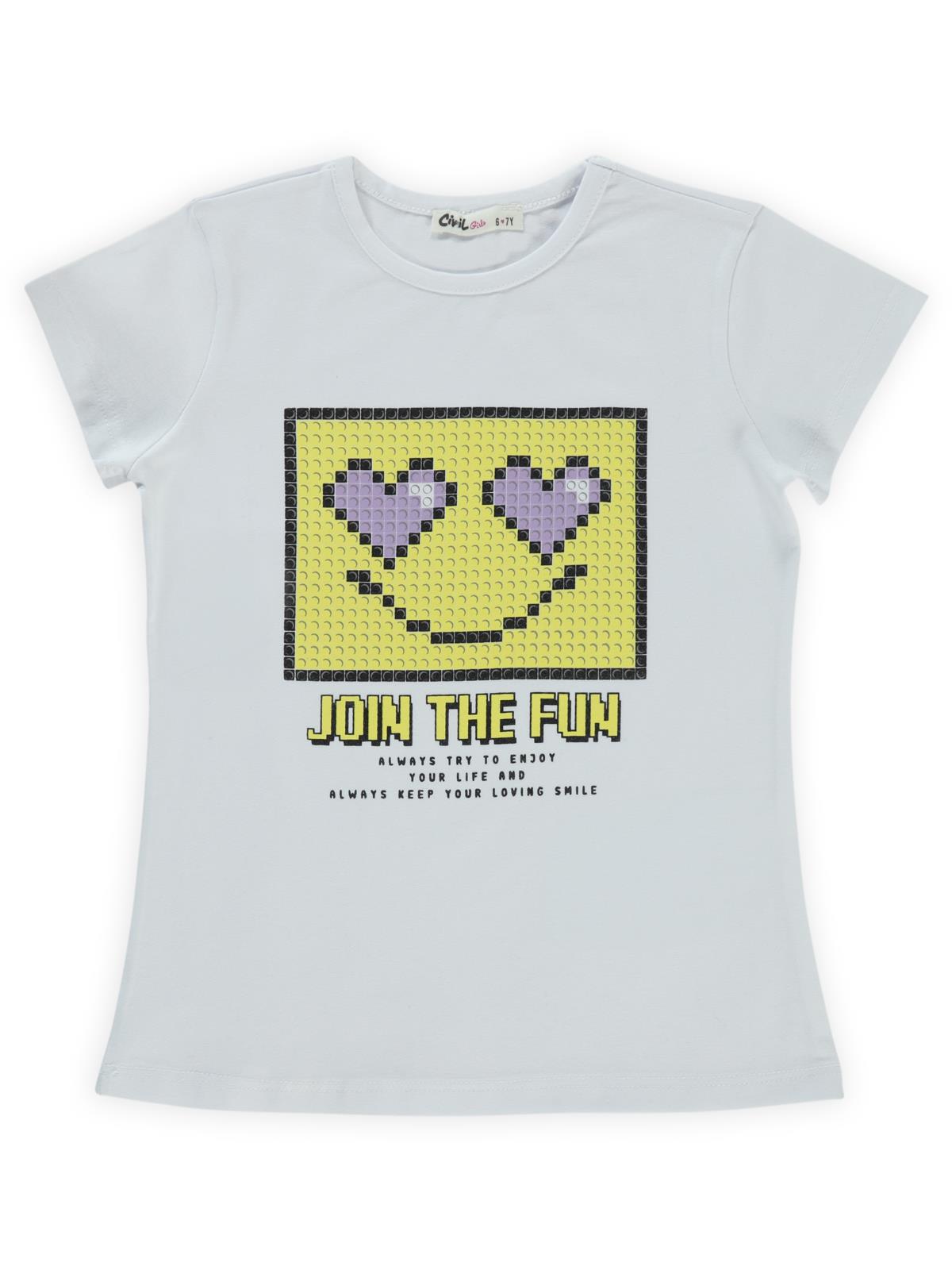 Civil Girls Pixcel Baskılı 6-9 Yaş Tişört - Beyaz