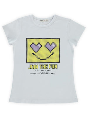 Civil Girls Pixcel Baskılı 6-9 Yaş Tişört - Beyaz